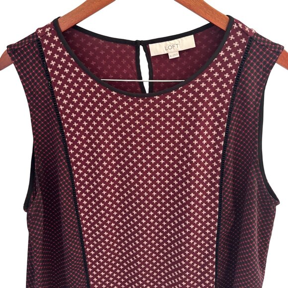 Loft Women's Sleeveless Top Geometric Maroon Size XL Keyhole Back Close - Picture 3 of 6